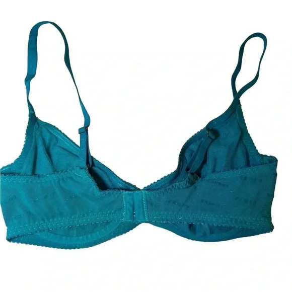 Savage X Fenty Shimmer Flocked Logo Unlined Bra in Deep Teal Green Shimmer - Picture 3 of 11